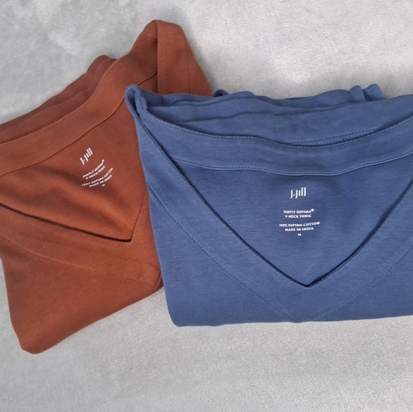 J Jill Women Tee Shirts Tops Long Sleeve Tunic Lot of 2 Brown & Blue Size M - Picture 2 of 10